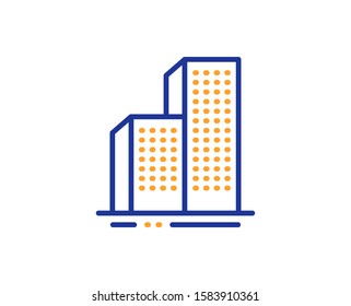 City architecture sign. Skyscraper buildings line icon. Town symbol. Colorful outline concept. Blue and orange thin line skyscraper buildings icon. Vector