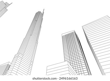 City architecture sketch 3d illustration