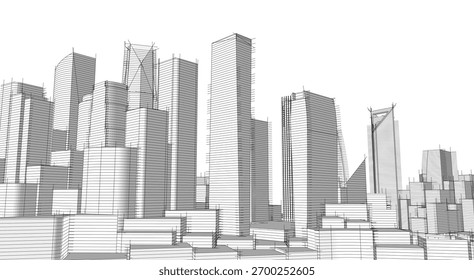 Horizonte arquitectónico de la ciudad. Vector 3D dibujo