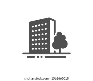 City architecture with tree sign. Buildings icon. Skyscraper building symbol. Classic flat style. Simple buildings icon. Vector