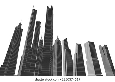 City architecture vector drawing on white background