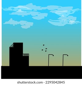 City architecture vector illustration, cityscape with space and neon light effect. Modern hi-tech, science, futuristic technology concept. Abstract digital high tech city design for banner background