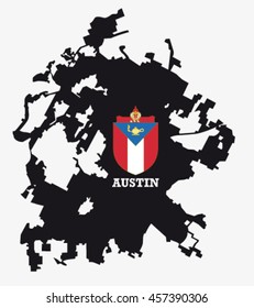 city of Austin map silhouette with coat of arms