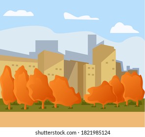 
City ​​in autumn flat vector design