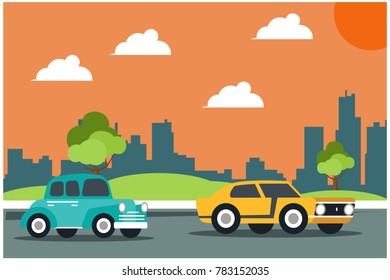 City autumn park vector background set