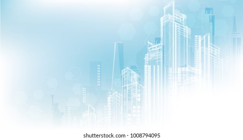 City background architectural with drawings of modern for use web, magazine or poster vector design. - Shutterstock ID 1008794095