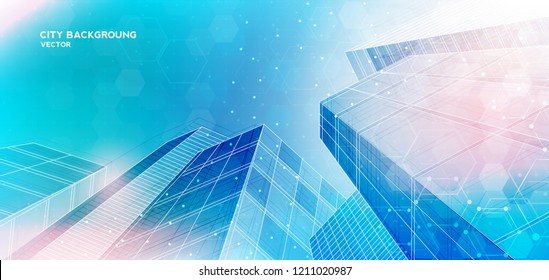 City background architectural with drawings of modern for use web, magazine or poster vector design.