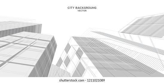 City background architectural with drawings of modern for use web, magazine or poster vector design.