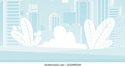 City background in blue tones. Poster or banner with place for your design. Cartoon style. Vector illustration.