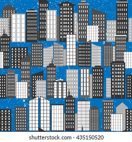 City background. City buildings rows. Night city silhouette. Seamless pattern. Skyscrapers vector.