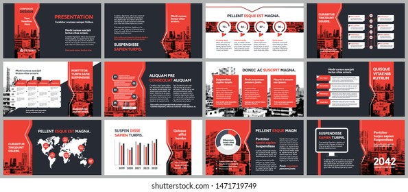 City Background Business Company Presentation with Infographics. Corporate Design Media Layout, Book Cover, Flyer, Brochure, Annual Report for Advertising and 