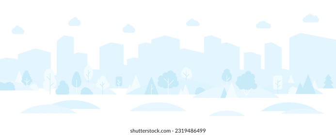 City background. Cityscape skyline. Streets and buildings silhouette. Town park. Downtown architecture. Metropolis exterior. Urban landscape with houses and trees. Vector flat panorama