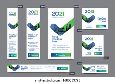 City Background Corporate Web Banner Template In Multiple Sizes. Easy To Adapt To Brochure, Annual Report, Magazine, Poster, Corporate Advertising Media, Flyer, Website.