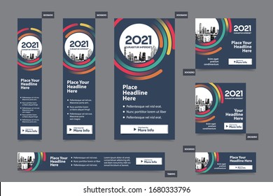 City Background Corporate Web Banner Template in multiple sizes. Easy to adapt to Brochure, Annual Report, Magazine, Poster, Corporate Advertising media, Flyer, Website.