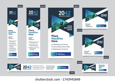 City Background Corporate Web Banner Template In Multiple Sizes. Easy To Adapt To Brochure, Annual Report, Magazine, Poster, Corporate Advertising Media, Flyer, Website.