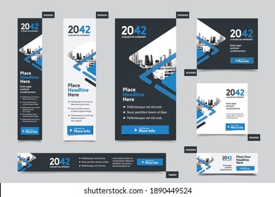 City Background Corporate Web Banner Template in multiple sizes. Easy to adapt to Brochure, Annual Report, Magazine, Poster, Corporate Advertising media, Flyer, Website.