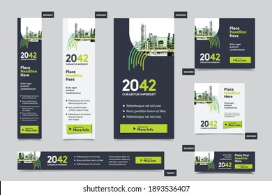 Plantilla de Banner Web Corporativo en segundo plano en varios tamaños. Fácil de adaptar a Folleto, Informe Anual, Revista, Afiche, Medios de Publicidad Corporativa, Volante, Sitio Web.