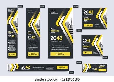 City Background Corporate Web Banner Template in multiple sizes. Easy to adapt to Brochure, Annual Report, Magazine, Poster, Corporate Advertising media, Flyer, Website.