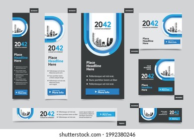 City Background Corporate Web Banner Template in multiple sizes. Easy to adapt to Brochure, Annual Report, Magazine, Poster, Corporate Advertising media, Flyer, Website.