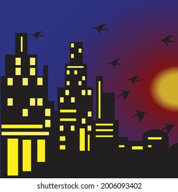 City background at dusk, downtown many mall and apartment