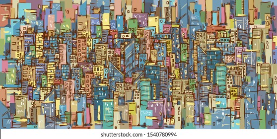 City background, hand drawn vector illustration