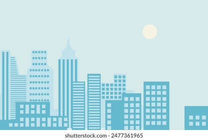 Ilustración de fondo de la ciudad con muchos edificios y el cielo de la mañana. Ilustración vectorial plana azul claro de edificios de la ciudad.