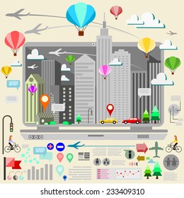 City background with info graphic elements.vector 