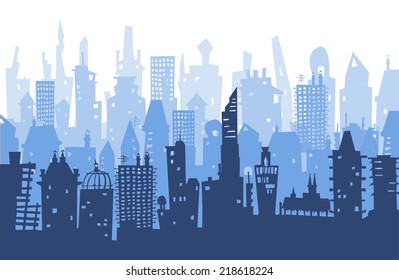 City background made of different building silhouettes 