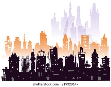 City background made of different building silhouettes 