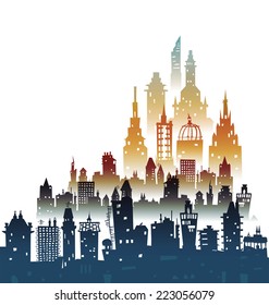 City background made of different building silhouettes