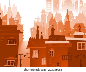 City background made of different building silhouettes