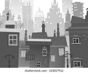 City background made of different building silhouettes