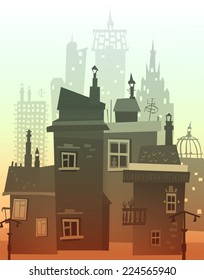 City background made of different building silhouettes