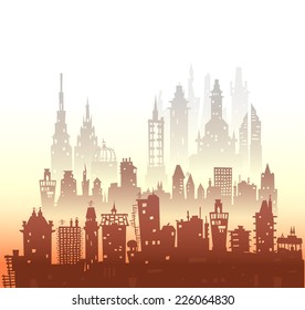 City background made of different building silhouettes