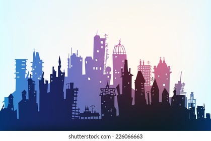 City background made of different building silhouettes