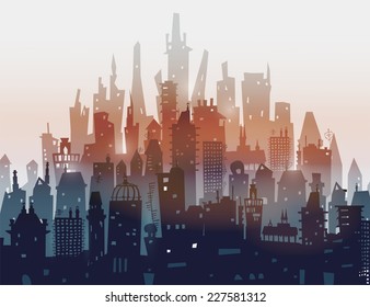 City background made of different building silhouettes