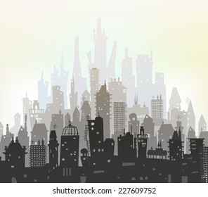 City background made of different building silhouettes
