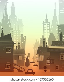City background made of different building silhouettes