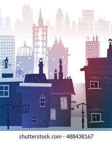 City background made of different building silhouettes