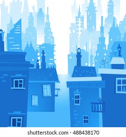 City background made of different building silhouettes