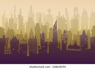 City background made of different buildings silhouettes 