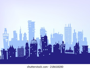 City background made of different buildings silhouettes 
