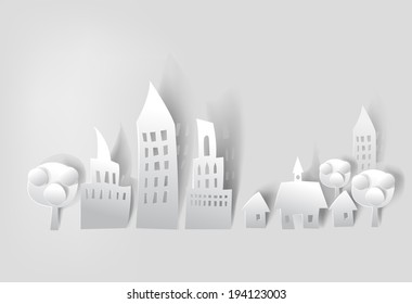City background made of white paper