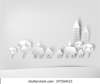 City background made of white paper
