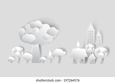City background made of white paper