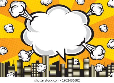 City background material with comic art style speech bubbles