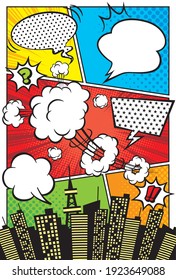 City background material with comic art style speech bubbles