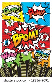 City background material with comic art style speech bubbles