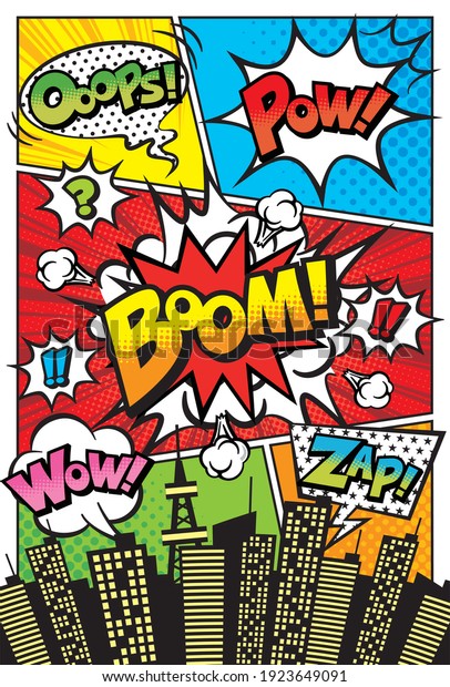 City Background Material Comic Art Style Stock Vector (Royalty Free
