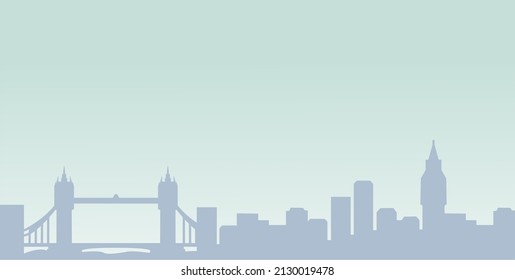 city background with objects like bridges and big bang clock. city background in light blue color. silhouette background resembling the city of london